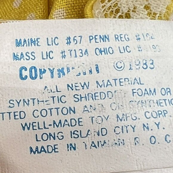 Well Made Toy Bunny Rabbit Yellow Pink Polka Dots Vintage 1983 Plush Doll - Picture 5 of 6